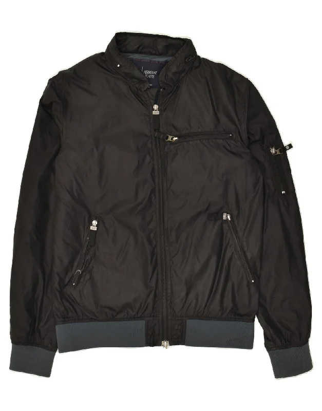 Men's Coats with Hand WarmersARMANI Mens Bomber Jacket EU 48 Medium Black Polyamide