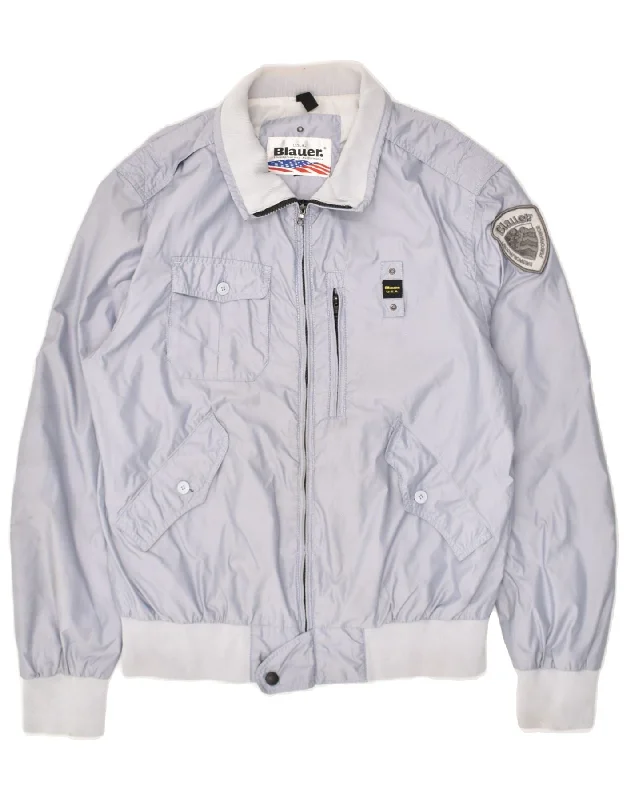 Men's Coats with Reflective StripesBLAUER Mens Graphic Bomber Jacket UK 38 Medium Blue Polyester