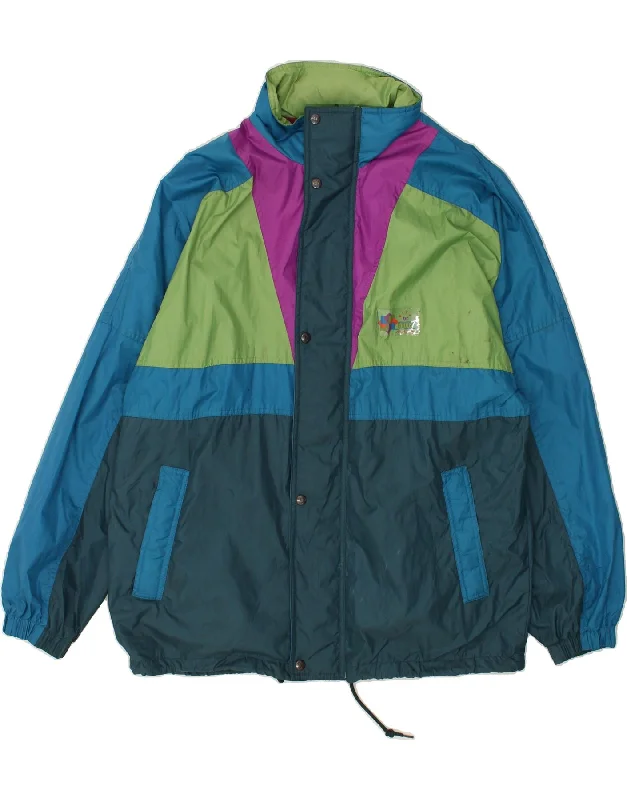 Men's Coats for Big and TallBRUGI Mens Hooded Rain Jacket UK 40 Large Blue Colourblock Polyamide