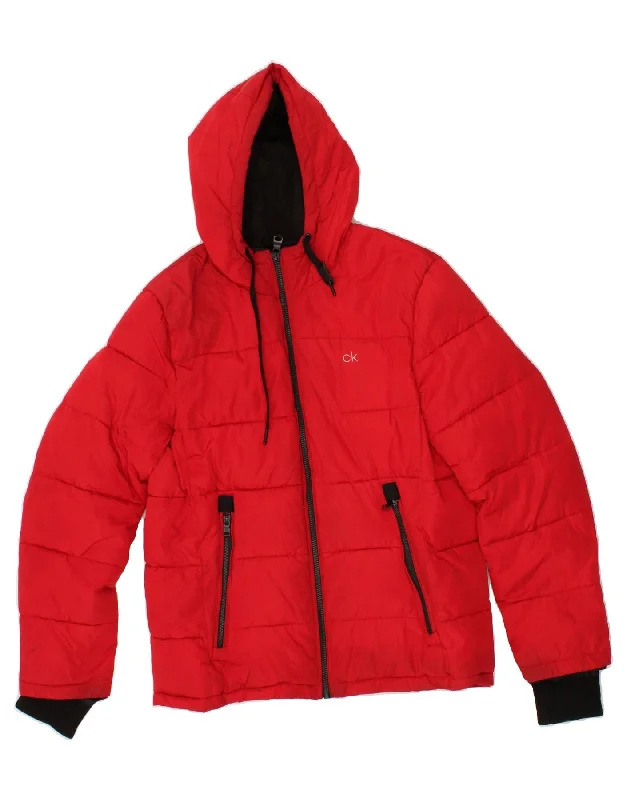 Men's Coats with Synthetic InsulationCALVIN KLEIN Mens Hooded Padded Jacket UK 38 Medium Red Polyester