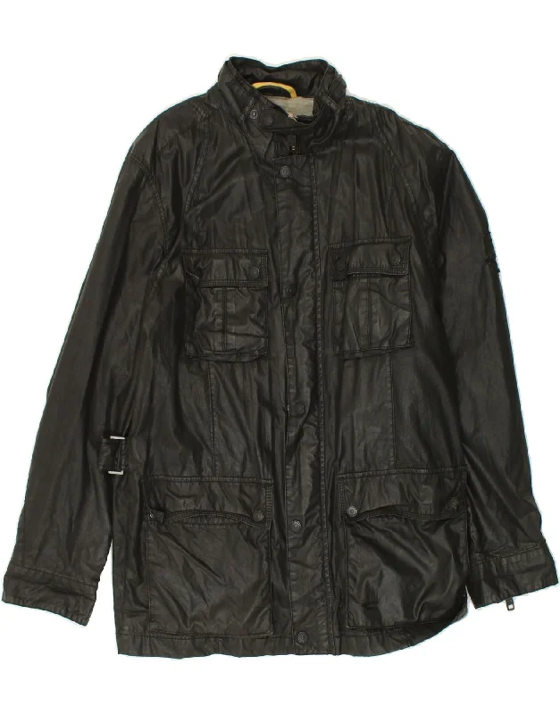 Comfortable Men's ParkasCAMEL ACTIVE Mens Waxed Cotton Jacket IT 48 Medium Black Cotton
