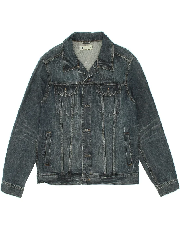 Men's Coats with Relaxed FitsCELIO Mens Graphic Denim Jacket UK 40 Large Blue Cotton