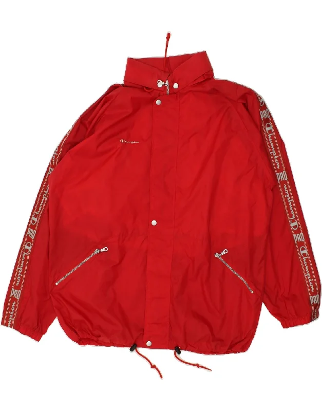 Comfortable Men's ParkasCHAMPION Mens Hooded Graphic Rain Jacket UK 42 XL Red Polyamide
