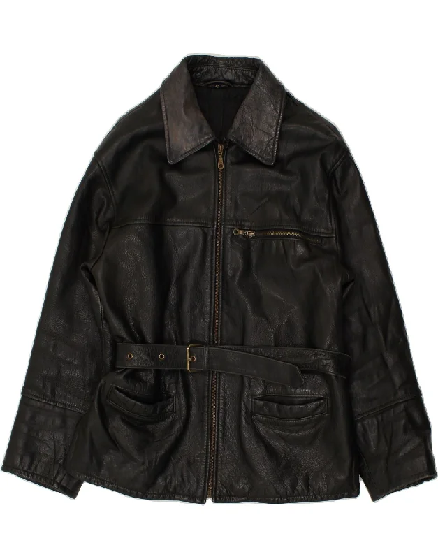Men's Coats with Slim FitsCONBIPEL Mens Leather Jacket IT 46 Small Black Leather
