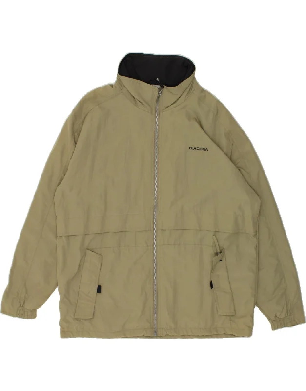 Men's Coats with ZippersDIADORA Mens Hooded Rain Jacket UK 42 XL Khaki Polyamide