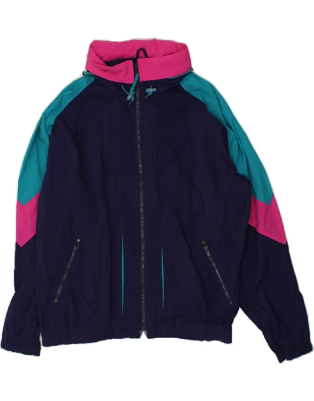 Men's Coats for SkiingEDDIE BAUER Mens Hooded Rain Jacket UK 42 XL Navy Blue Colourblock Nylon