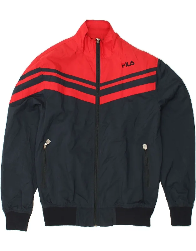 Men's Coats with Belted WaistsFILA Mens Bomber Jacket UK 38 Medium Navy Blue Colourblock Nylon