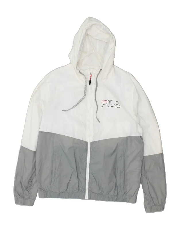 Cool Men's Pea CoatsFILA Mens Hooded Rain Jacket Large White Colourblock Polyamide