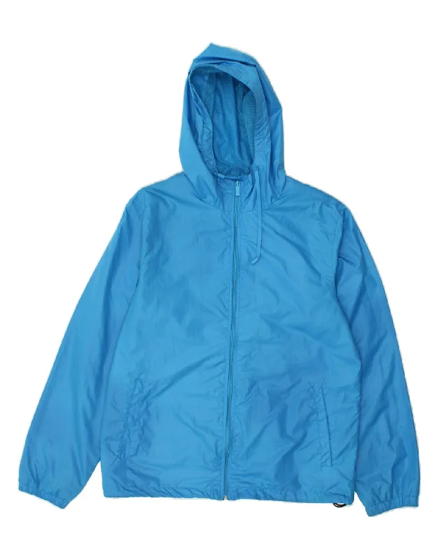 Cool Men's Pea CoatsFISHBONE Mens Hooded Rain Jacket UK 38 Medium Blue Polyester