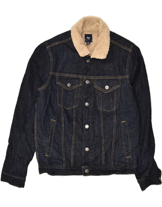 Men's Coats with Inner PocketsGAP Mens Denim Sherpa Jacket UK 36 Small Navy Blue Cotton