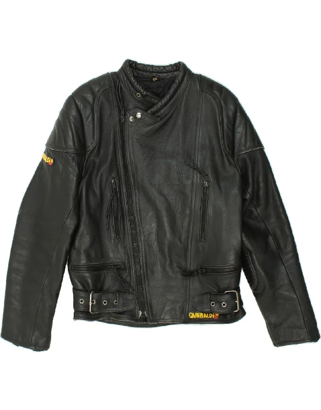 Men's Coats with Quilted LiningGARIBALDI Mens Motorcycle Graphic Leather Jacket IT 50 Large Black Leather
