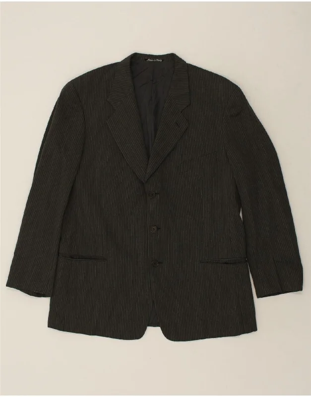 Men's Coats for WalkingGIORGIO ARMANI Mens 3 Button Blazer Jacket IT 54 2XL Grey Striped Viscose