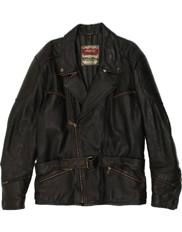 Men's Coats with Tactical FeaturesHELD Mens Slim Leather Biker Jacket IT 56 3XL Black Leather