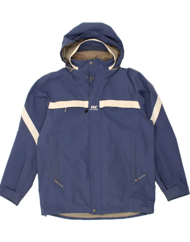 Durable Men's Car CoatsHELLY HANSEN Mens Hooded Rain Jacket UK 40 Large Blue Striped Nylon