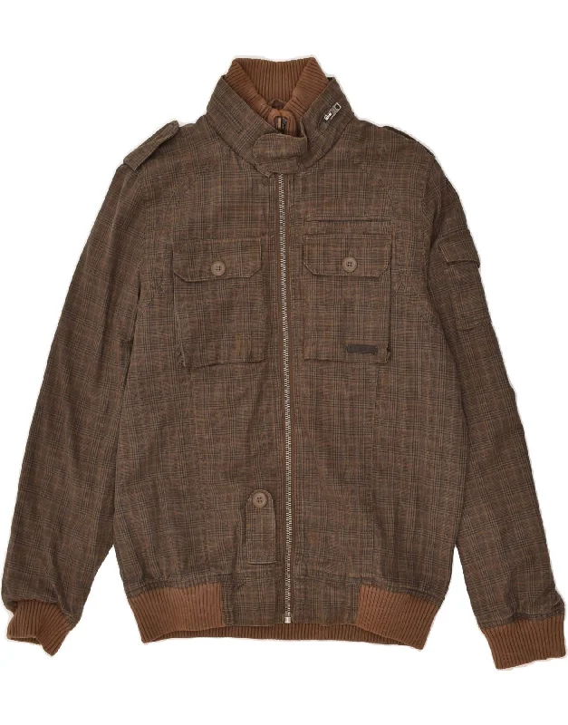 Men's Coats with Inner PocketsJACK & JONES Mens Bomber Jacket UK 38 Medium Brown Check Cotton