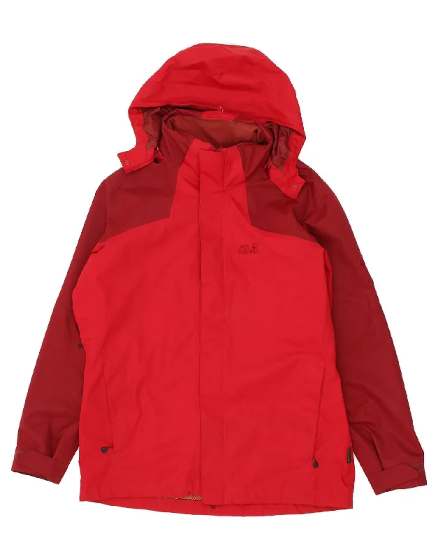 Men's Coats with HoodsJACK WOLFSKIN Mens Hooded Rain Jacket UK 40/42 Large Red Colourblock