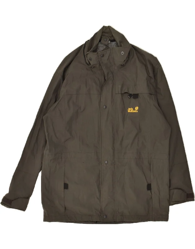 Men's Coats with Embroidered DetailsJACK WOLFSKIN Mens Rain Jacket UK 36/38 Medium Grey Polyamide