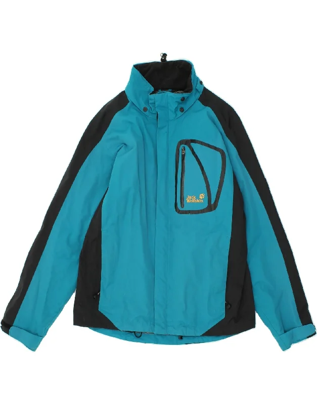 Men's Coats without LiningJACK WOLFSKIN Mens Rain Jacket UK 40/42 Large Blue Colourblock Polyamide
