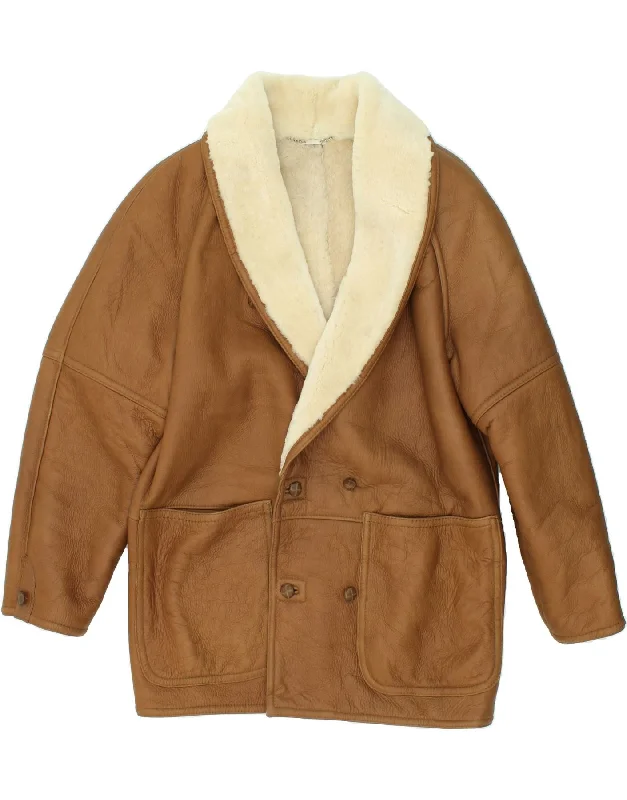 Men's Coats with Slim FitsMABRUN Mens Shearling Jacket IT 50 Large Brown Shearling