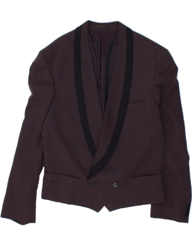 Men's Coats for Outdoor ActivitiesMASTERHAND Mens Double Breasted Blazer Jacket UK 36 Small Purple Polyester