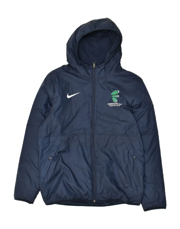 Men's Coats Made in ItalyNIKE Mens Hooded Windbreaker Jacket UK 40 Large Navy Blue Polyester