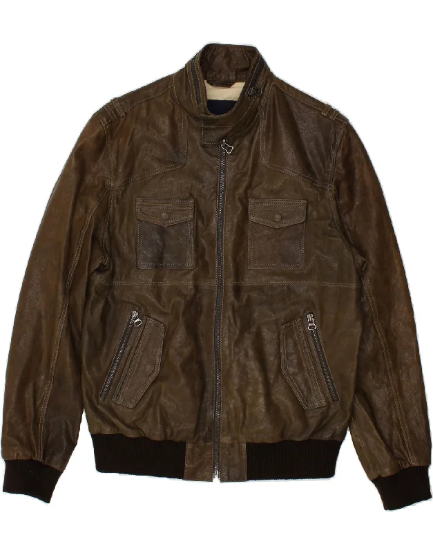 Men's Coats without LiningPAUL ROSEN Mens Leather Jacket IT 50 Large Brown Leather