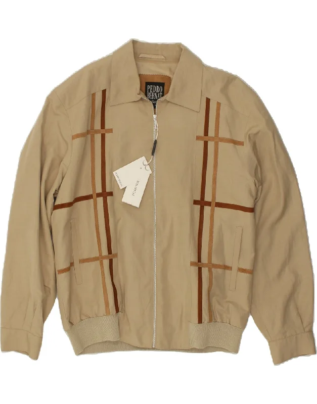 Men's Coats with Removable LiningsPEDRO BERNAT Mens Bomber Jacket IT 52 XL Beige Striped Viscose