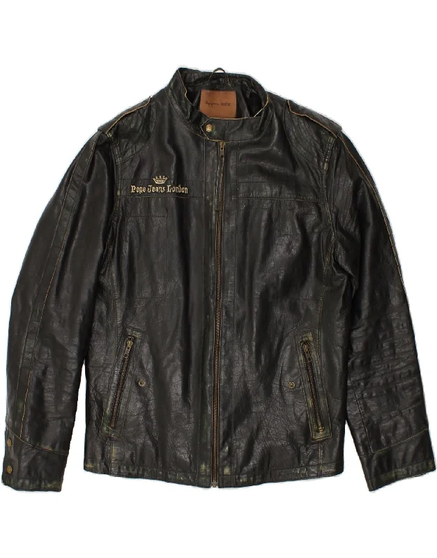 Men's Coats for All SeasonsPEPE JEANS Mens Graphic Leather Jacket UK 42 XL Black Leather