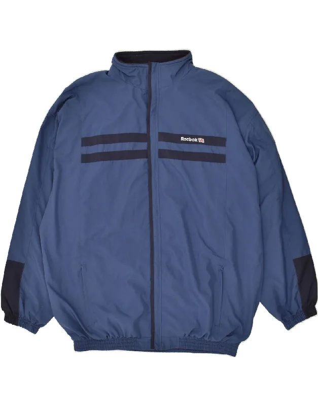 Men's Coats with Chest PocketsREEBOK Mens Bomber Jacket UK 44 2XL Navy Blue Colourblock Polyester