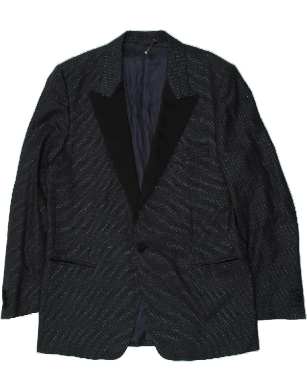 Men's Coats with Chest PocketsSAN REMO Mens 1 Button Blazer Jacket IT 54 2XL Navy Blue Pinstripe Wool