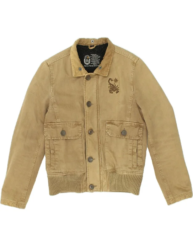 Weather-Resistant Men's CoatsSCORPION BAY Mens Bomber Jacket UK 36 Small Brown Cotton