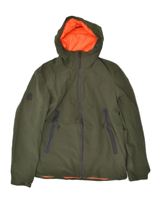 Men's Coats with Contrast StitchingSUPERDRY Mens Hooded Bomber Jacket UK 38 Medium Green Polyester