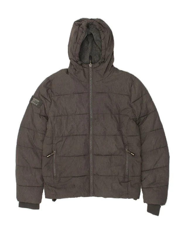 Men's Coats with Removable LiningsSUPERDRY Mens Hooded Padded Jacket UK 38 Medium Grey Nylon