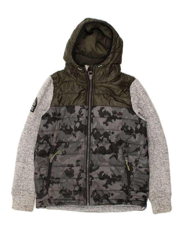 Men's Coats for Snowy WeatherSUPERDRY Mens Hooded Padded Jacket UK 40 Large Grey Colourblock Polyester