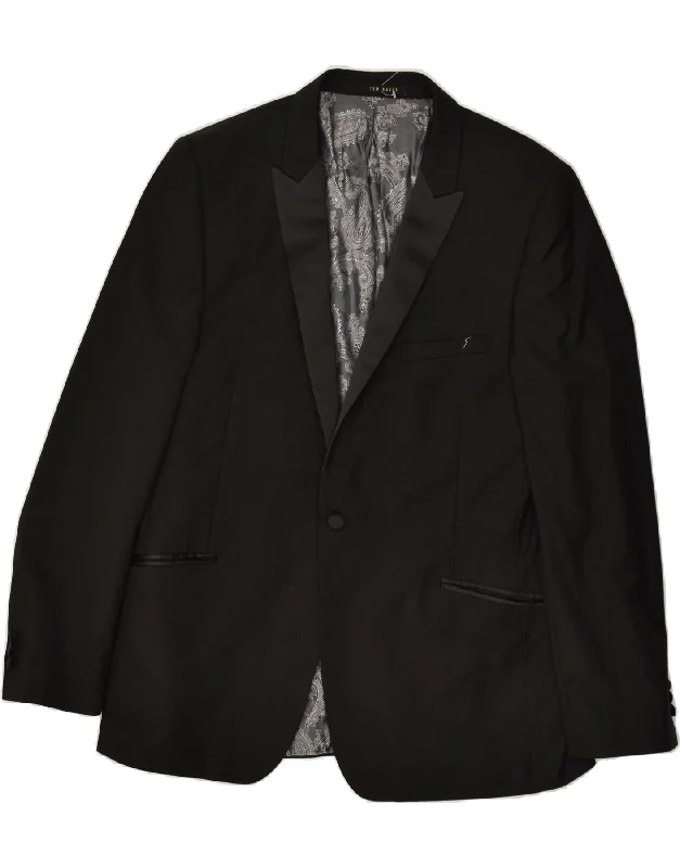 Men's Coats with Flannel LiningTED BAKER Mens 1 Button Blazer Jacket UK 44 2XL Black Wool