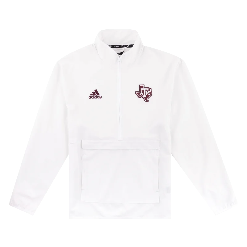 Men's Coats with VentilationTexas A&M Adidas White Woven Quarter Zip Jacket