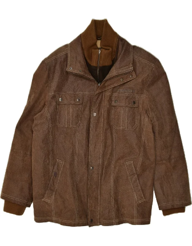 Men's Coats with Magnetic ClosuresTOM TAILOR Mens Leather Jacket UK 44 2XL Brown Leather