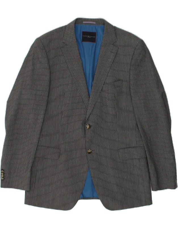 Men's Coats with Water-Repellent FabricTOMMY HILFIGER Mens 2 Button Blazer Jacket IT 54 2XL Grey Pinstripe