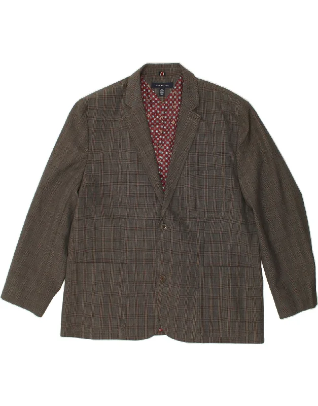 Men's Coats with Flannel LiningTOMMY HILFIGER Mens 2 Button Blazer Jacket UK 44 2XL Grey Check Polyester
