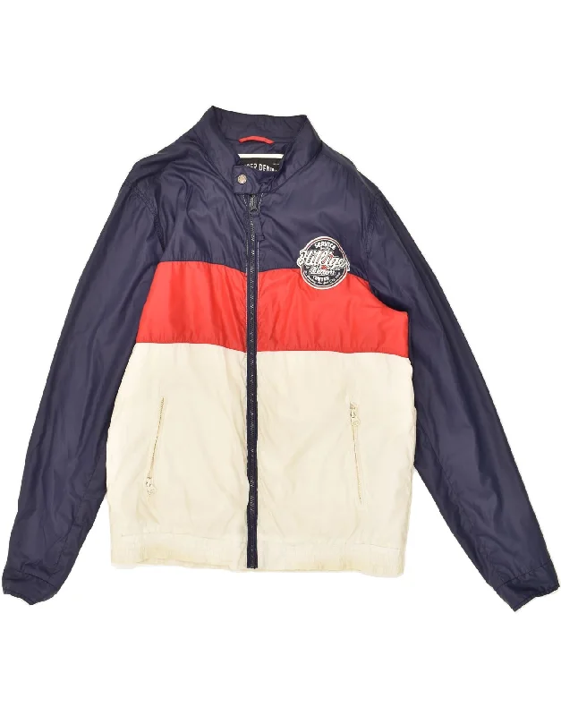 Men's Coats with Hidden PocketsTOMMY HILFIGER Mens Bomber Jacket UK 38 Medium Navy Blue Colourblock