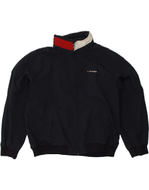 Men's Coats with ZippersTOMMY HILFIGER Mens Bomber Jacket UK 40 Large Navy Blue Nylon