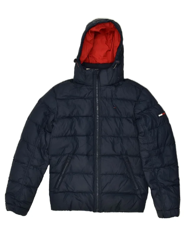 Men's Coats for Formal EventsTOMMY HILFIGER Mens Hooded Padded Jacket UK 36 Small Navy Blue Polyester