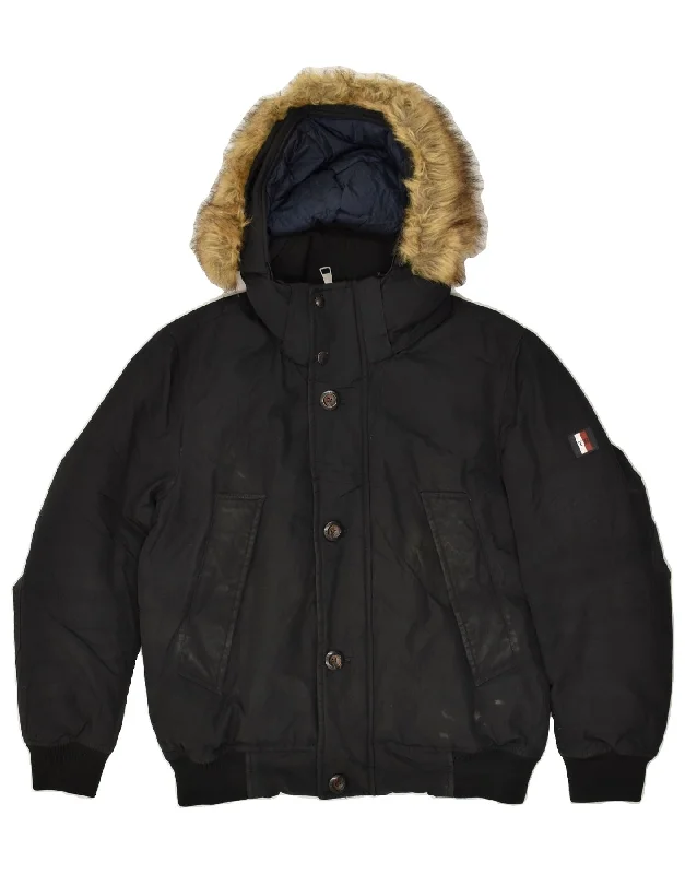 Men's Coats with Modern CutsTOMMY HILFIGER Mens Hooded Padded Jacket UK 38 Medium Black Cotton