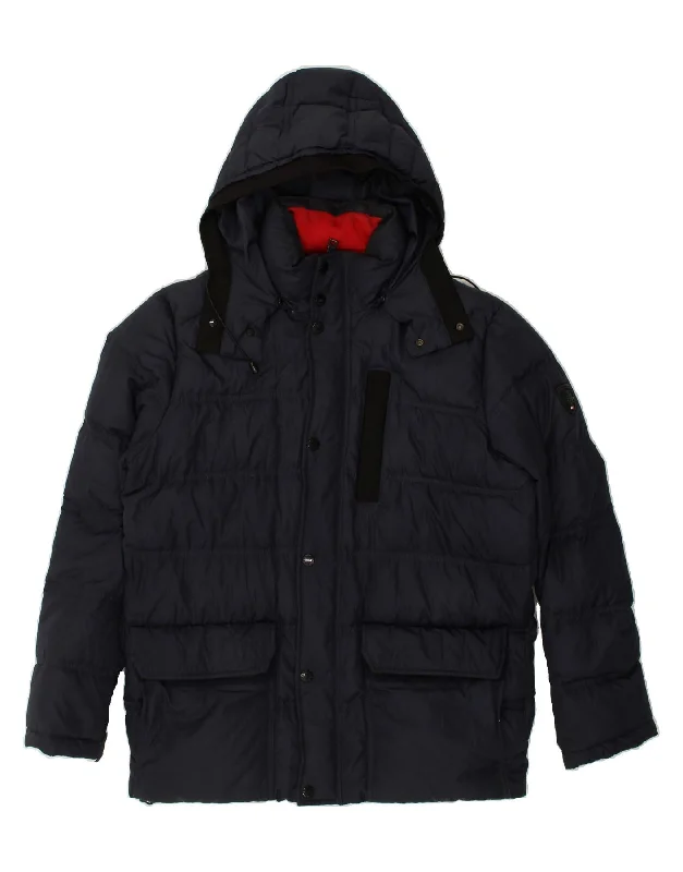 Men's Coats with Ripstop FabricTOMMY HILFIGER Mens Hooded Padded Jacket UK 38 Medium Navy Blue Polyester