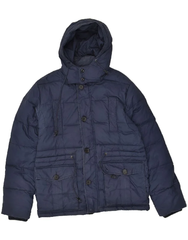 Men's Coats for WalkingTOMMY HILFIGER Mens Hooded Padded Jacket UK 40 Large Navy Blue Polyester