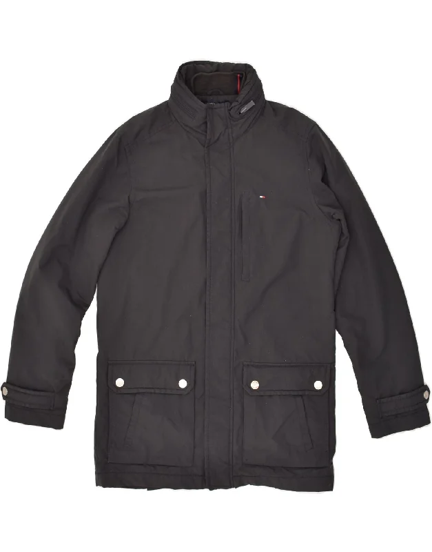 Men's Coats with Reflective StripesTOMMY HILFIGER Mens Hooded Windbreaker Jacket UK 38 Medium Grey Polyester