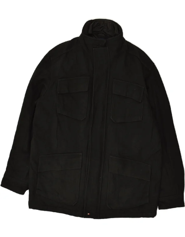 Men's Coats with Patchwork DesignsTOMMY HILFIGER Mens Padded Jacket UK 42 XL Black Wool