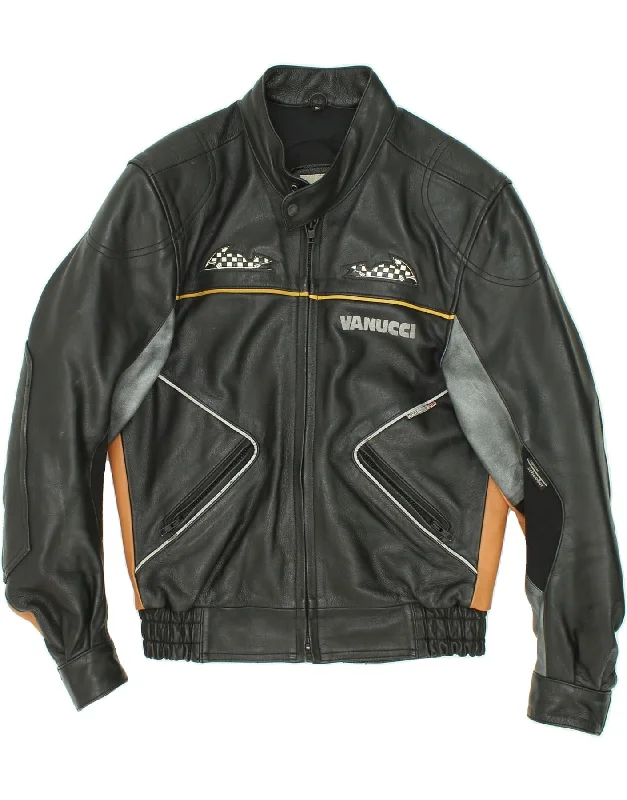 Men's Coats with Belted WaistsVANUCCI Mens Motorcycle Graphic Biker Jacket IT 52 XL Black Leather