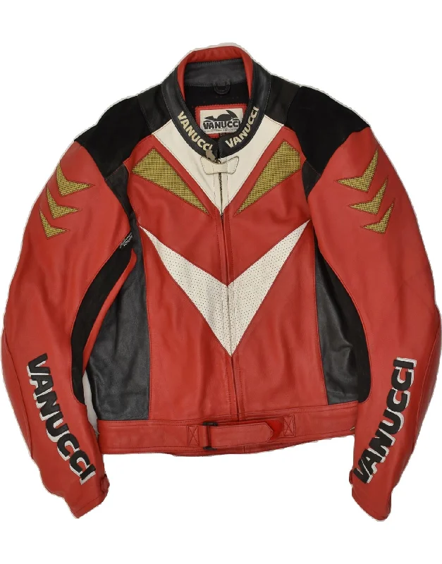 Men's Coats for Short MenVANUCCI Mens Motorcycle Graphic Biker Jacket Size 58 4XL Red Leather