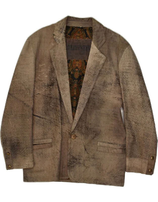 Men's Coats for BikingVINTAGE Mens 1 Button Leather Blazer Jacket UK 38 Medium Brown
